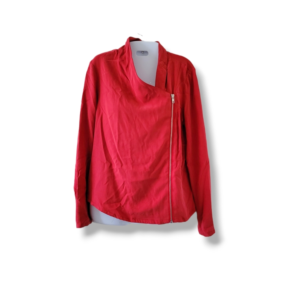 Trouve | Casual Red Lightweight Moto-Style Jacket (SIZE S)
